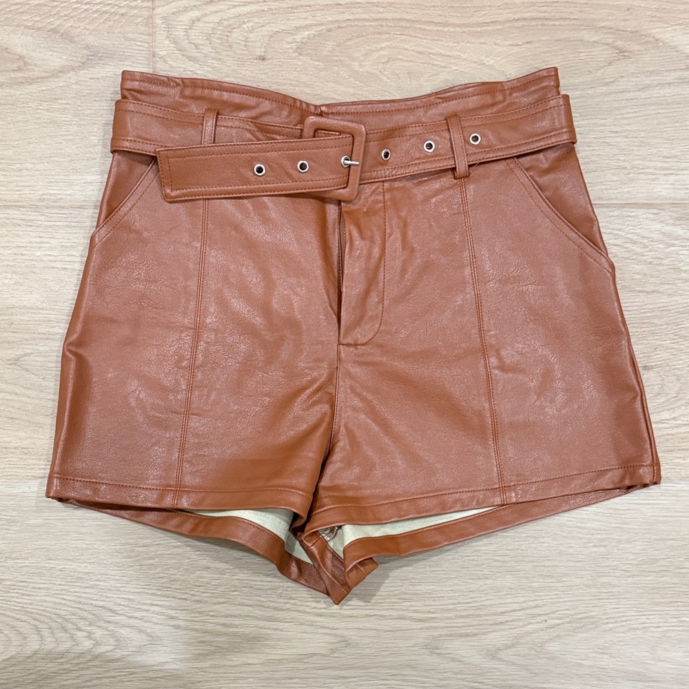 Altar'd State High Waist Brown Faux Leather Shorts
